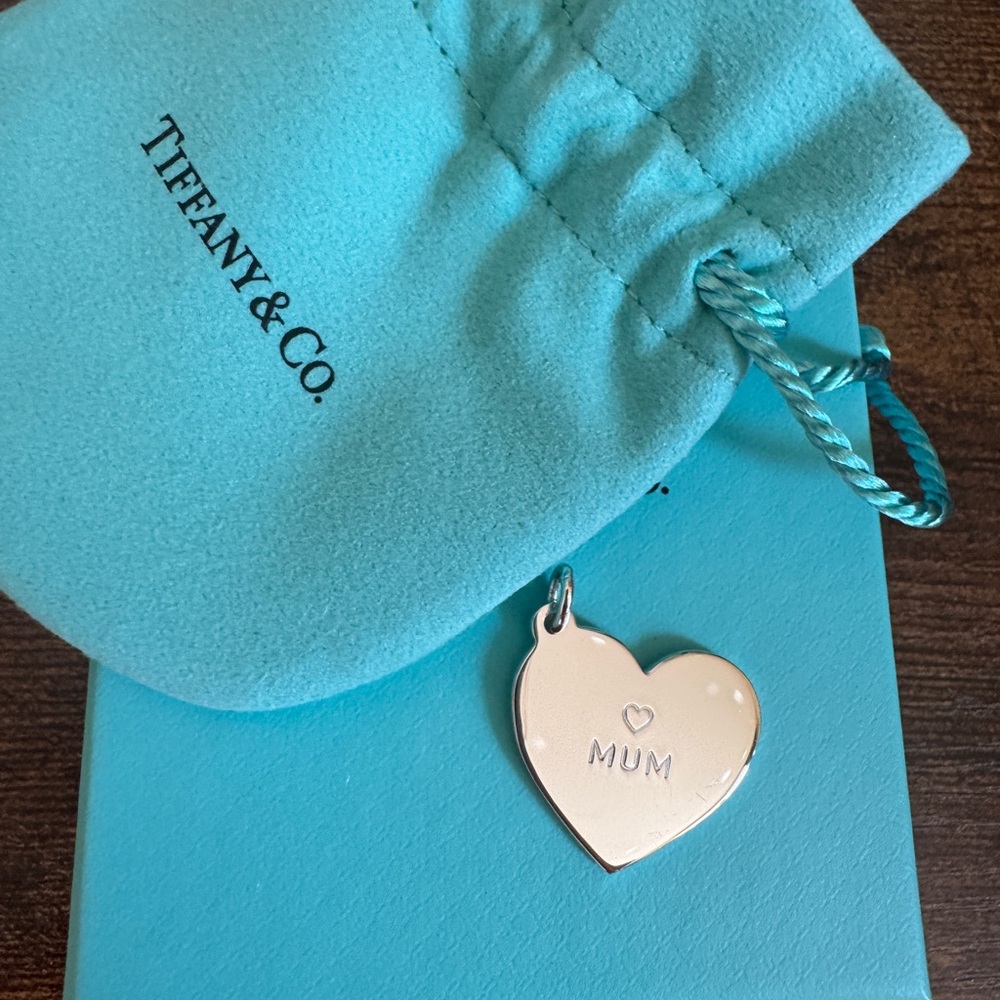 Tiffany & Co. Silver Heart Tag Charm with 'Mum' Inscription. NEW WITH BOX